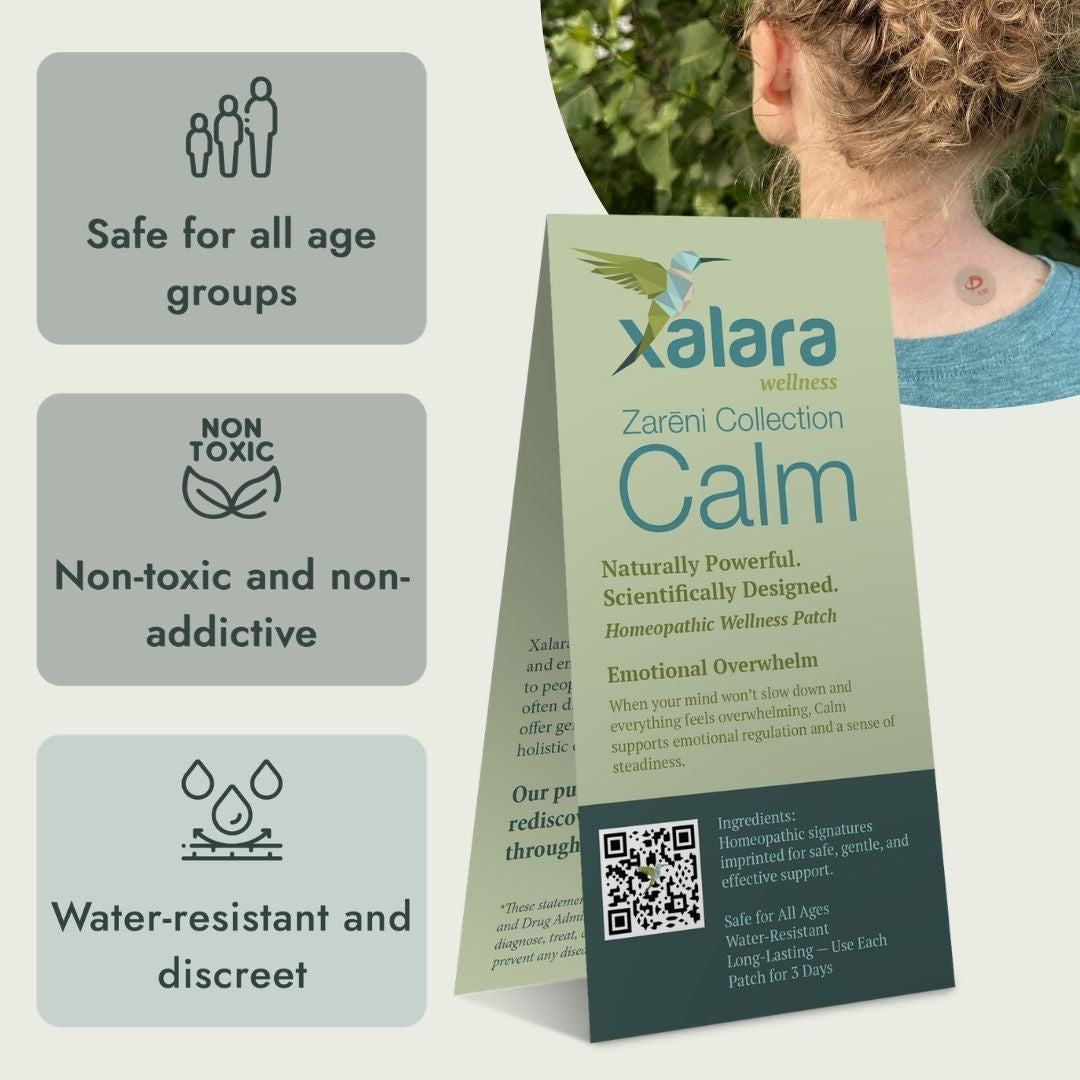 Xalara Calm patch, gentle homeopathic wellness patch for emotional overwhelm and steadiness